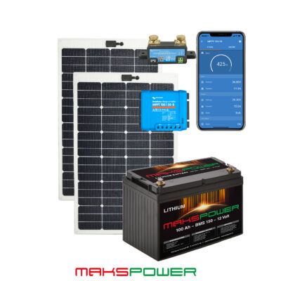 makspower-solcellepakke-2x80w-lithiumbatteri-solcelleregulato-smartshunt-victron-semirigid-solcellepanel-v1